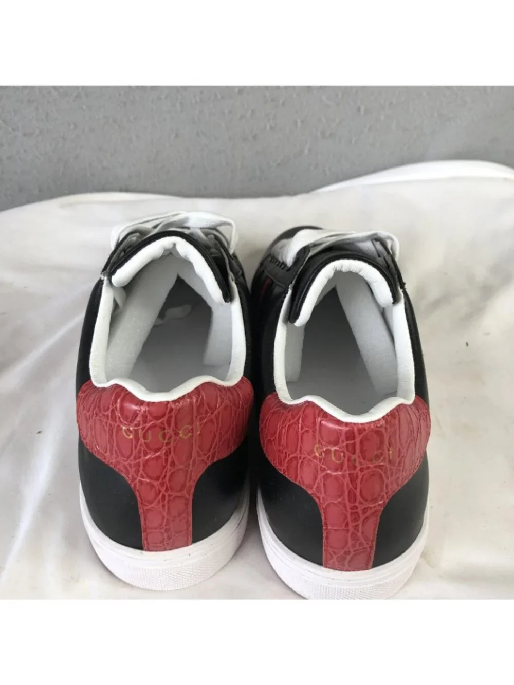 Gucci Ace Shoes Mens Size 12.5 Black Leather Web Stripe Casual Sneakers Italy